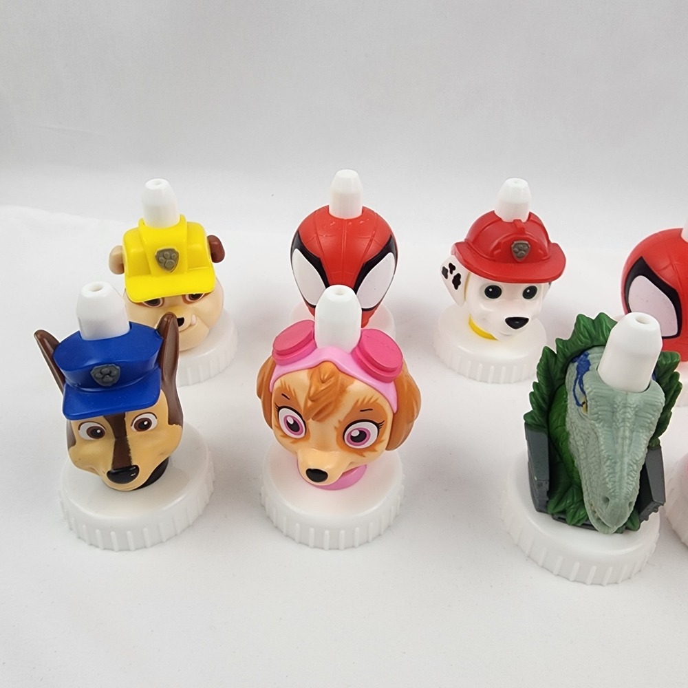Mix Lot Of 13 Good 2 Grow Juice Toppers Sega Paw Patrol Spiderman Jurastic Park - Picture 3 of 4